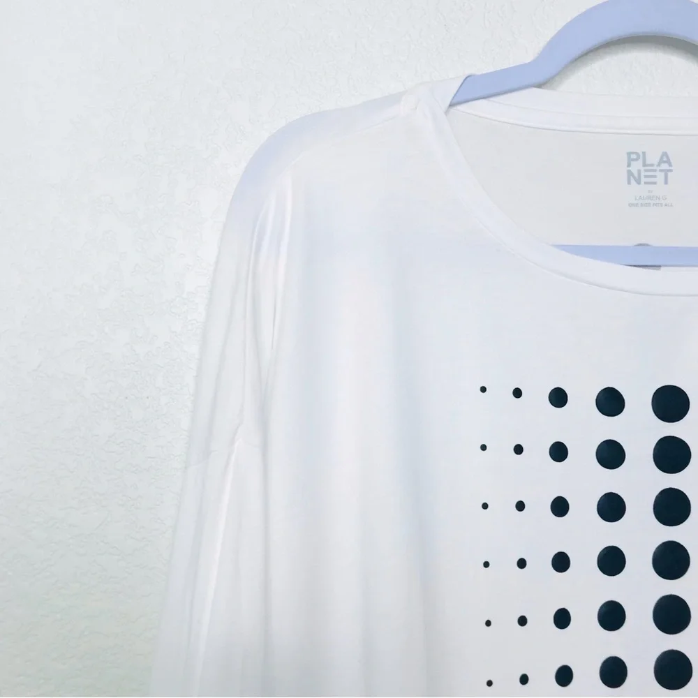 PLANET BY LAUREN G Dot Dot Dot Luxury Boxy T-Shirt White Black - Picture 6 of 13